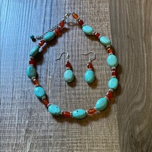 Vibrant Blue and Orange Necklace with Bold Design